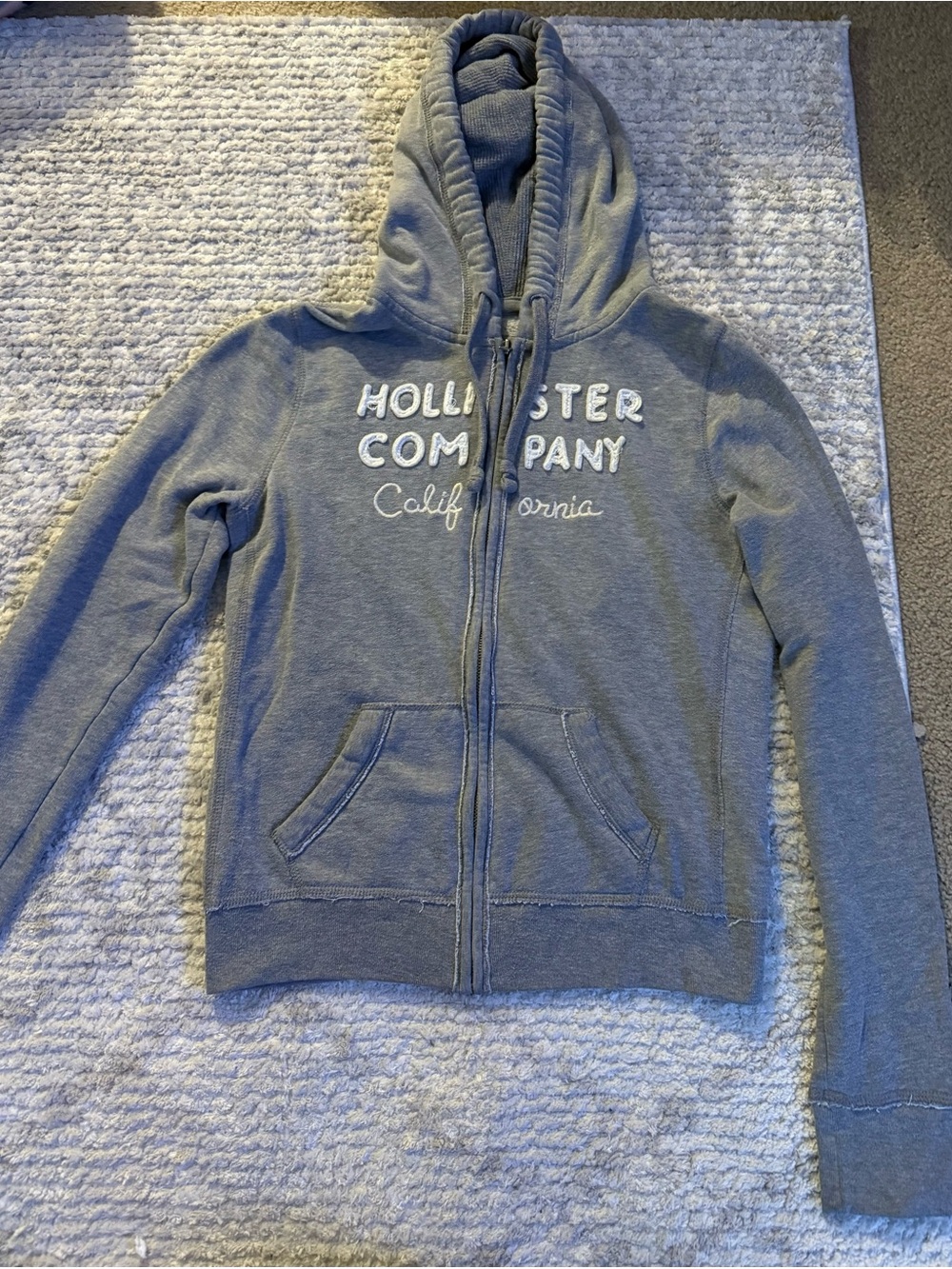 Hollister Gray Full-Zip Hoodie with White Embroidered Logo